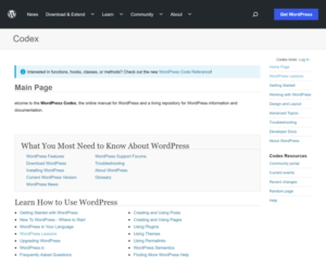 WordPress Codex Main Page